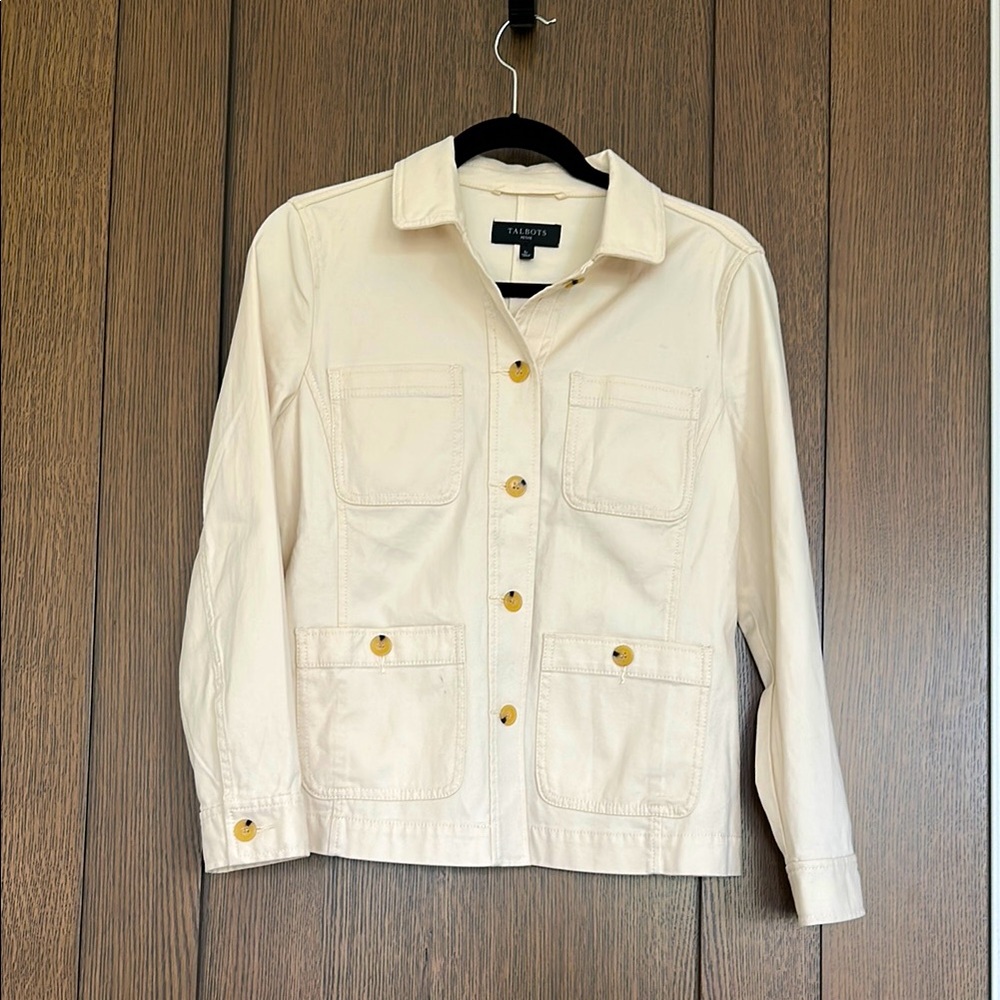 Talbots Cream Utility Jacket Lightweight Cotton Blend